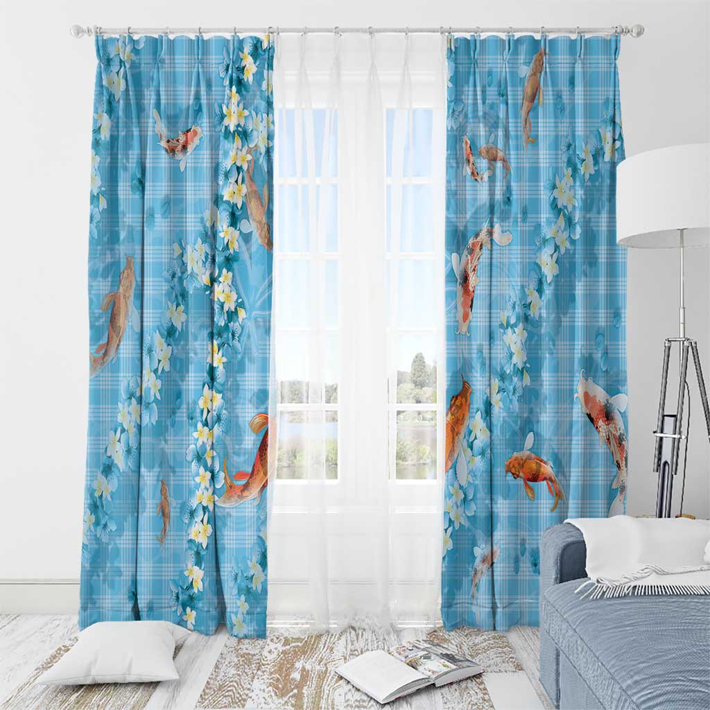 Blue Palaka Hawaiian And Japanese Window Curtain Sakura Lei With Koi Fish - Polynesian Pride