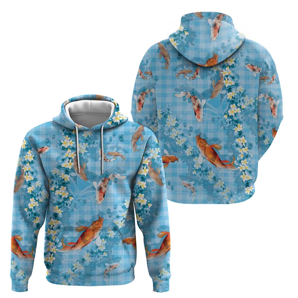 Blue Palaka Hawaiian And Japanese Zip Hoodie Sakura Lei With Koi Fish DT05 - Polynesian Pride