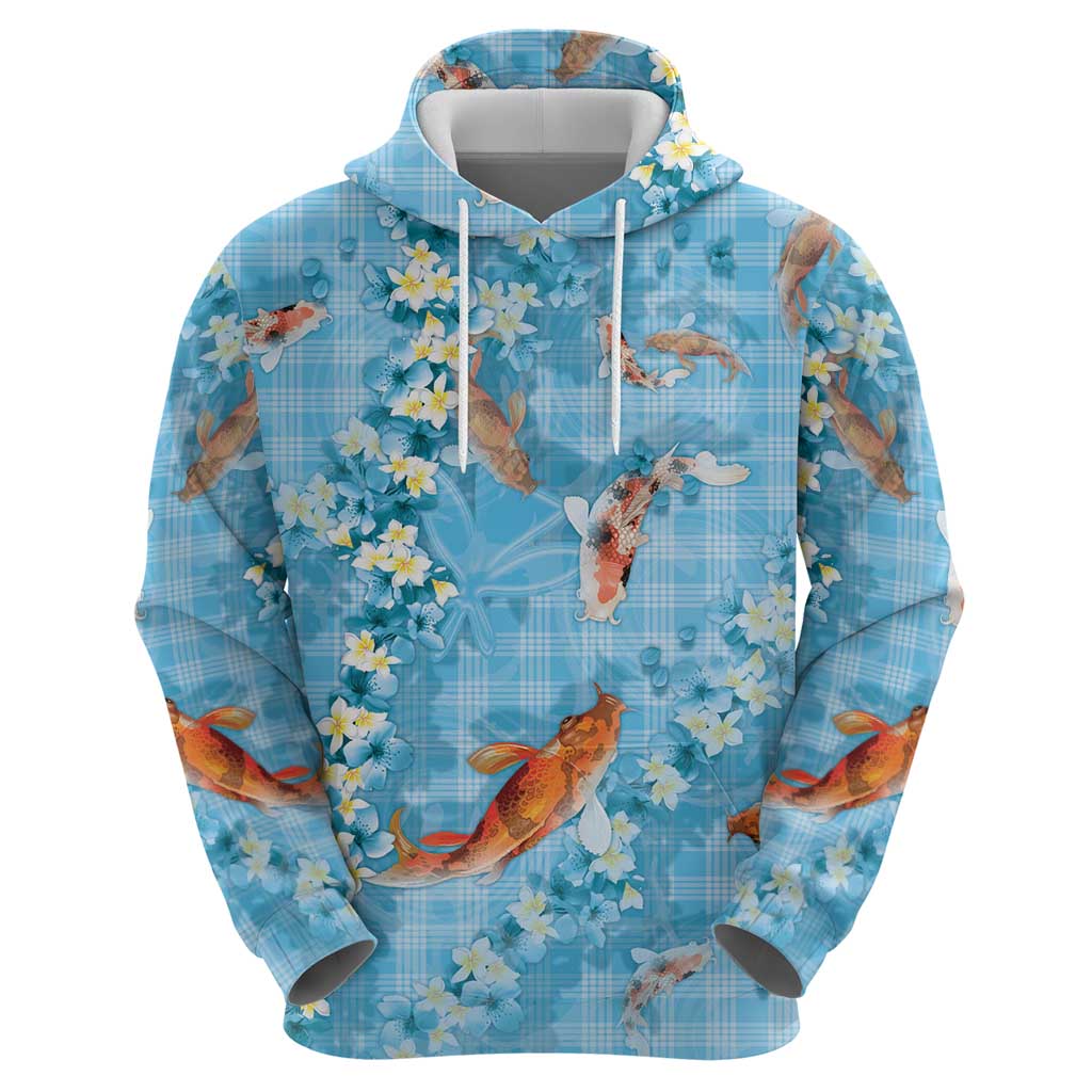 Blue Palaka Hawaiian And Japanese Zip Hoodie Sakura Lei With Koi Fish DT05 - Polynesian Pride