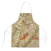 Beige Palaka Hawaiian And Japanese Apron Sakura Lei With Koi Fish DT05 Beige - Polynesian Pride