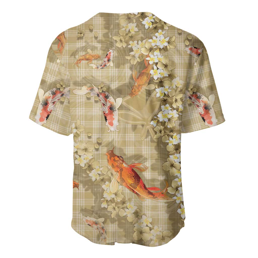 Beige Palaka Hawaiian And Japanese Baseball Jersey Sakura Lei With Koi Fish DT05 - Polynesian Pride