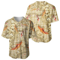 Beige Palaka Hawaiian And Japanese Baseball Jersey Sakura Lei With Koi Fish DT05 - Polynesian Pride