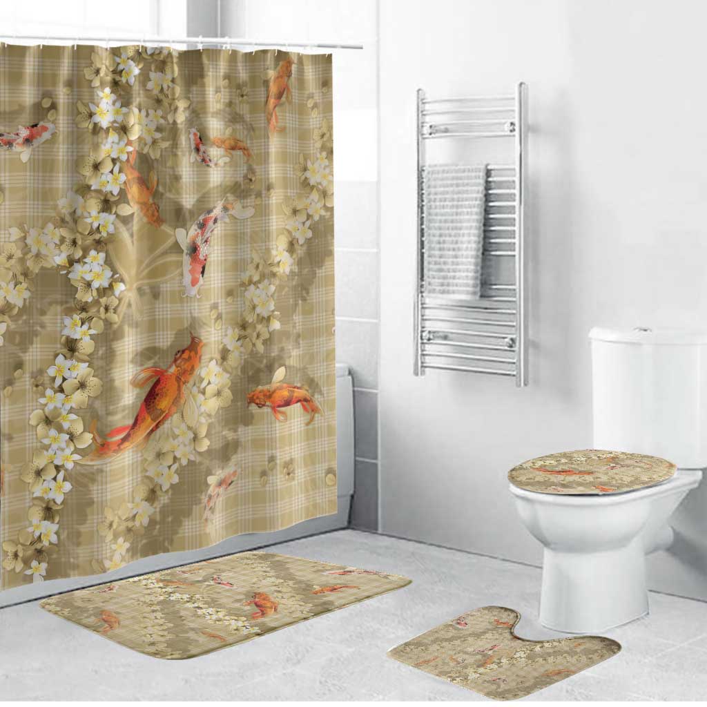Beige Palaka Hawaiian And Japanese Bathroom Set Sakura Lei With Koi Fish - Polynesian Pride