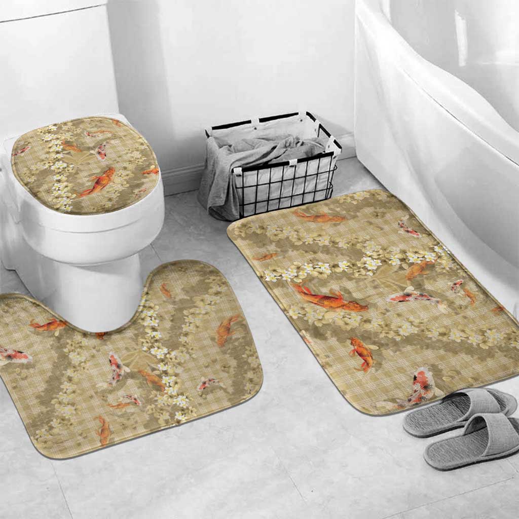 Beige Palaka Hawaiian And Japanese Bathroom Set Sakura Lei With Koi Fish - Polynesian Pride