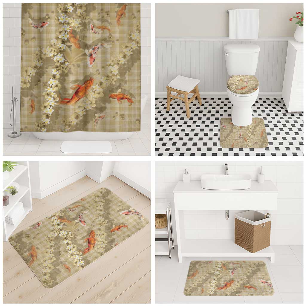 Beige Palaka Hawaiian And Japanese Bathroom Set Sakura Lei With Koi Fish - Polynesian Pride
