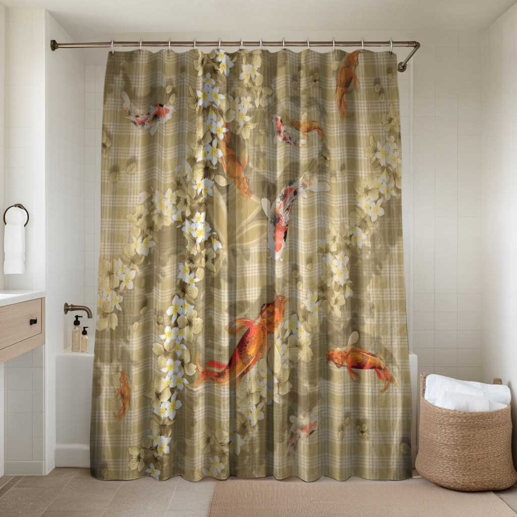 Beige Palaka Hawaiian And Japanese Bathroom Set Sakura Lei With Koi Fish - Polynesian Pride