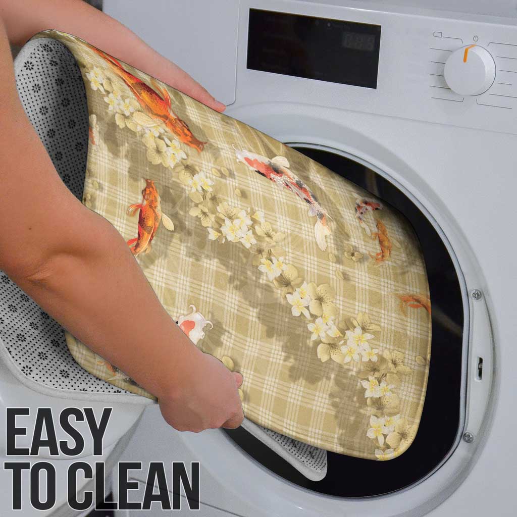 Beige Palaka Hawaiian And Japanese Bathroom Set Sakura Lei With Koi Fish - Polynesian Pride