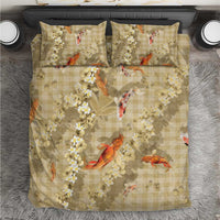 Beige Palaka Hawaiian And Japanese Bedding Set Sakura Lei With Koi Fish - Polynesian Pride