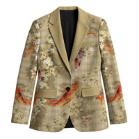 Beige Palaka Hawaiian And Japanese Blazer Sakura Lei With Koi Fish - Polynesian Pride