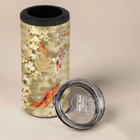 Beige Palaka Hawaiian And Japanese 4 in 1 Can Cooler Tumbler Sakura Lei With Koi Fish - Polynesian Pride