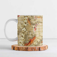 Beige Palaka Hawaiian And Japanese Ceramic Mug Sakura Lei With Koi Fish DT05 Beige - Polynesian Pride