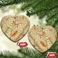 Beige Palaka Hawaiian And Japanese Ceramic Ornament Sakura Lei With Koi Fish - Polynesian Pride