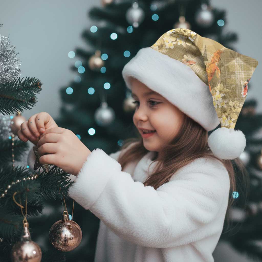 Beige Palaka Hawaiian And Japanese Christmas Santa Hat Sakura Lei With Koi Fish - Polynesian Pride