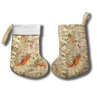 Beige Palaka Hawaiian And Japanese Christmas Stocking Sakura Lei With Koi Fish - Polynesian Pride