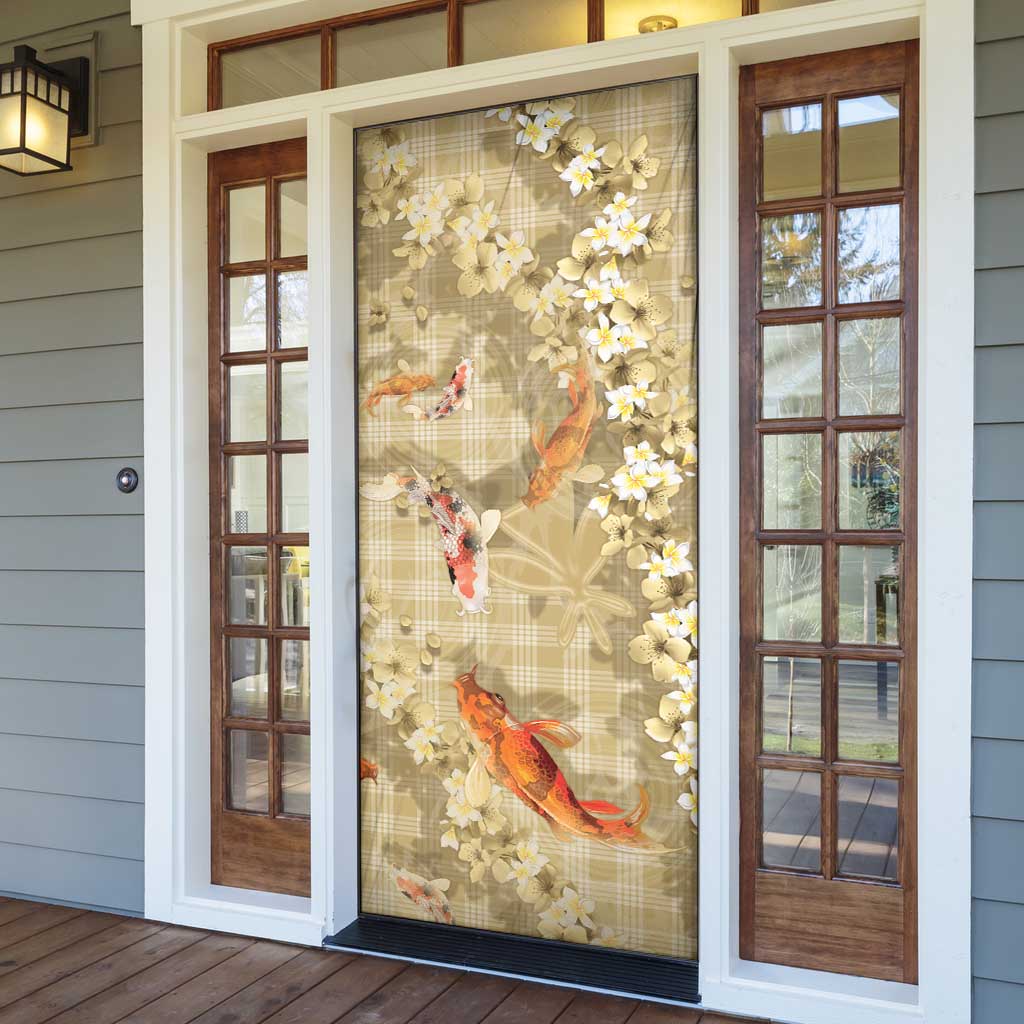 Beige Palaka Hawaiian And Japanese Door Cover Sakura Lei With Koi Fish DT05 - Polynesian Pride