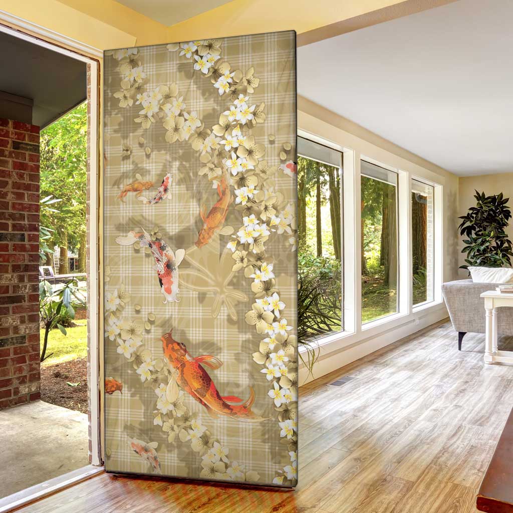 Beige Palaka Hawaiian And Japanese Door Cover Sakura Lei With Koi Fish DT05 - Polynesian Pride