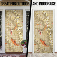 Beige Palaka Hawaiian And Japanese Door Cover Sakura Lei With Koi Fish DT05 - Polynesian Pride