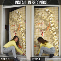 Beige Palaka Hawaiian And Japanese Door Cover Sakura Lei With Koi Fish DT05 - Polynesian Pride