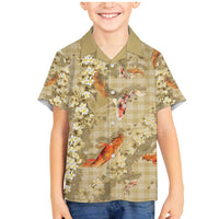 Beige Palaka Hawaiian And Japanese Family Matching Mermaid Dress and Hawaiian Shirt Sakura Lei With Koi Fish - Polynesian Pride