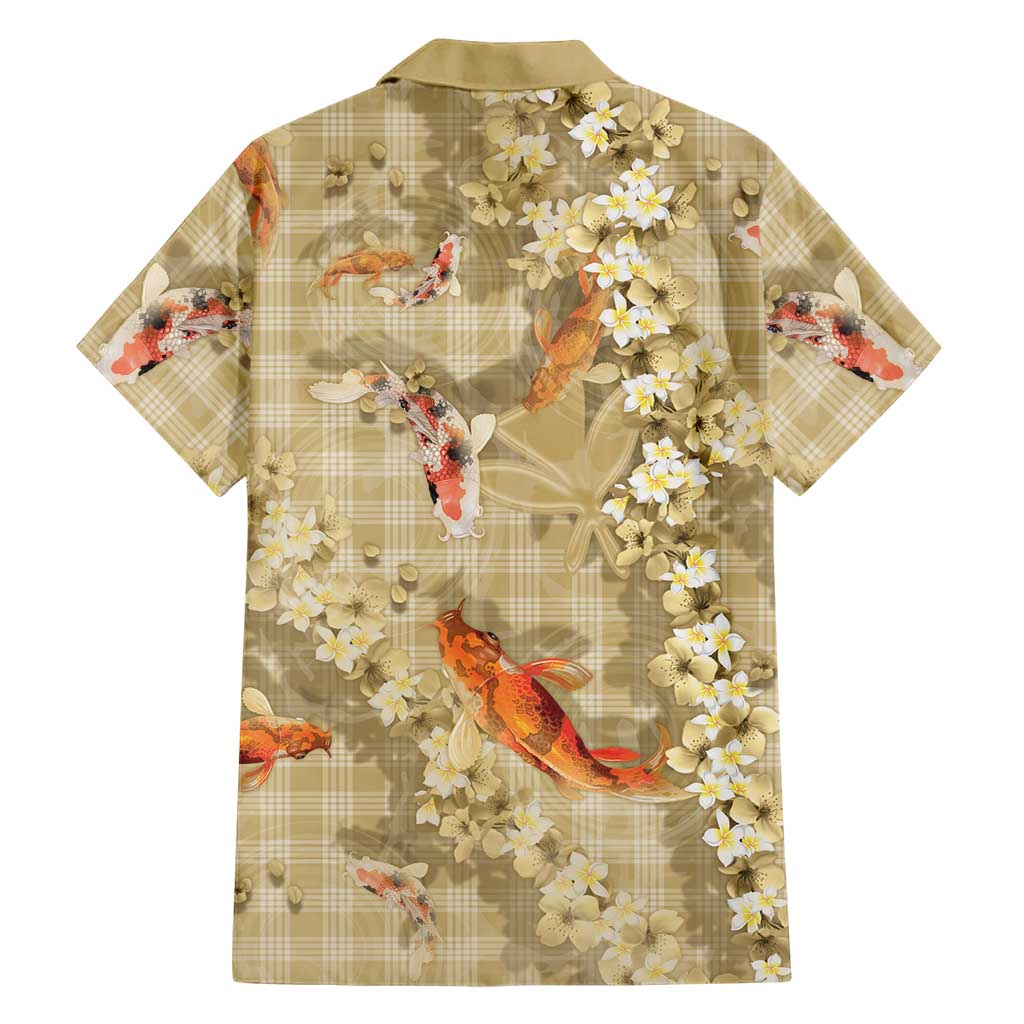 Beige Palaka Hawaiian And Japanese Family Matching Puletasi and Hawaiian Shirt Sakura Lei With Koi Fish - Polynesian Pride
