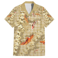 Beige Palaka Hawaiian And Japanese Family Matching Tank Maxi Dress and Hawaiian Shirt Sakura Lei With Koi Fish - Polynesian Pride