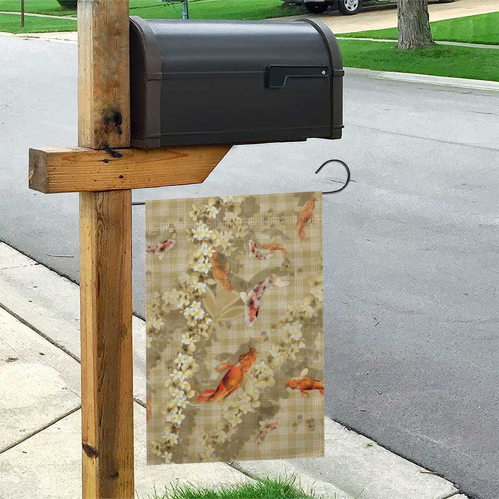 Beige Palaka Hawaiian And Japanese Garden Flag Sakura Lei With Koi Fish - Polynesian Pride