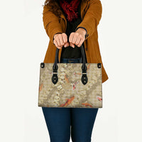 Beige Palaka Hawaiian And Japanese Leather Bag Sakura Lei With Koi Fish DT05 - Polynesian Pride