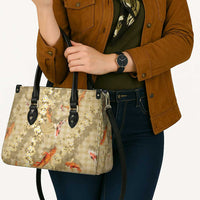 Beige Palaka Hawaiian And Japanese Leather Bag Sakura Lei With Koi Fish DT05 - Polynesian Pride