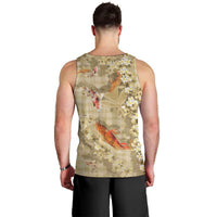 Beige Palaka Hawaiian And Japanese Men Tank Top Sakura Lei With Koi Fish DT05 - Polynesian Pride