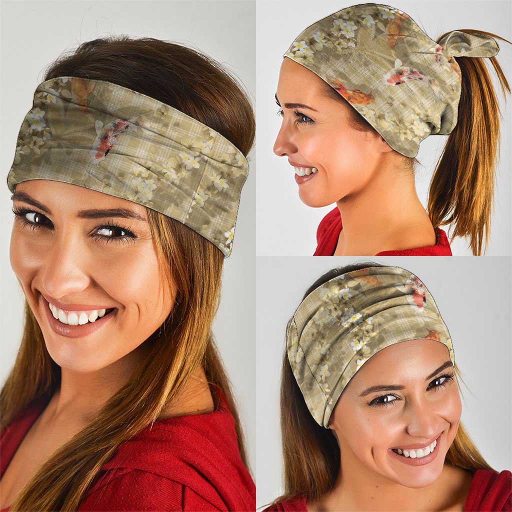 Beige Palaka Hawaiian And Japanese Neck Gaiter Sakura Lei With Koi Fish DT05 - Polynesian Pride