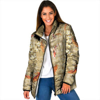 Beige Palaka Hawaiian And Japanese Padded Jacket Sakura Lei With Koi Fish DT05 Women Beige - Polynesian Pride