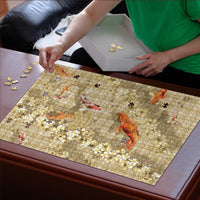 Beige Palaka Hawaiian And Japanese Puzzle Sakura Lei With Koi Fish DT05 - Polynesian Pride