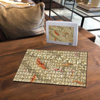 Beige Palaka Hawaiian And Japanese Puzzle Sakura Lei With Koi Fish DT05 - Polynesian Pride