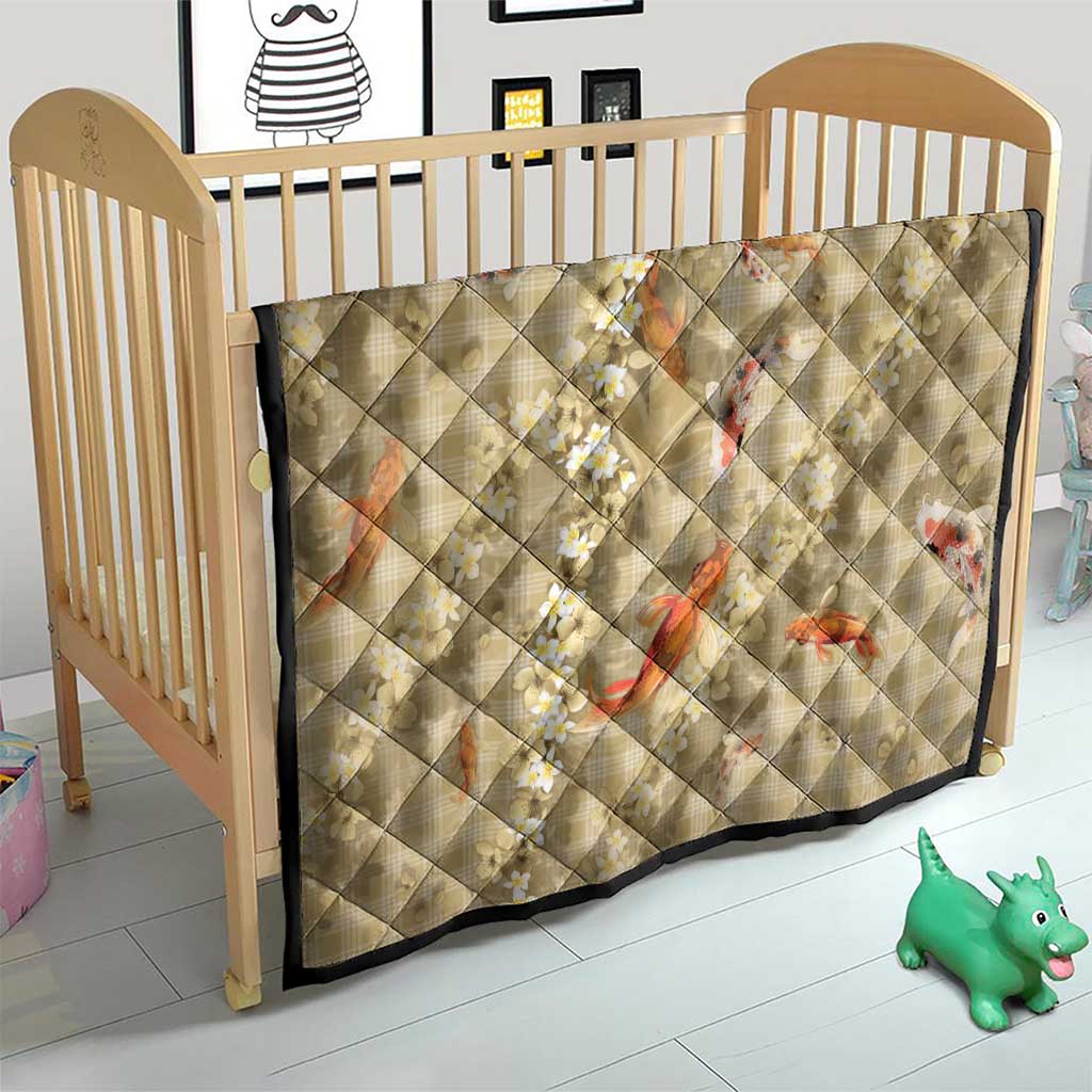 Beige Palaka Hawaiian And Japanese Quilt Sakura Lei With Koi Fish - Polynesian Pride