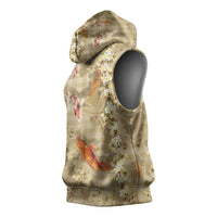 Beige Palaka Hawaiian And Japanese Sleeveless Hoodie Sakura Lei With Koi Fish DT05 - Polynesian Pride