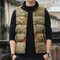 Beige Palaka Hawaiian And Japanese Sleeveless Puffer Jacket Sakura Lei With Koi Fish DT05 - Polynesian Pride