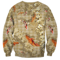 Beige Palaka Hawaiian And Japanese Sweatshirt Sakura Lei With Koi Fish DT05 - Polynesian Pride