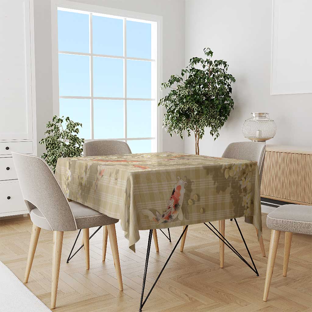 Beige Palaka Hawaiian And Japanese Tablecloth Sakura Lei With Koi Fish DT05 - Polynesian Pride