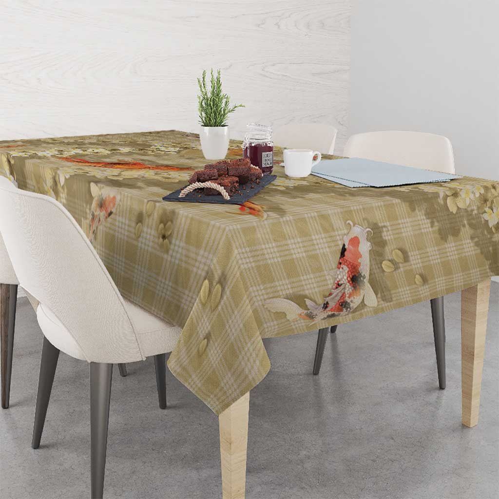 Beige Palaka Hawaiian And Japanese Tablecloth Sakura Lei With Koi Fish DT05 - Polynesian Pride