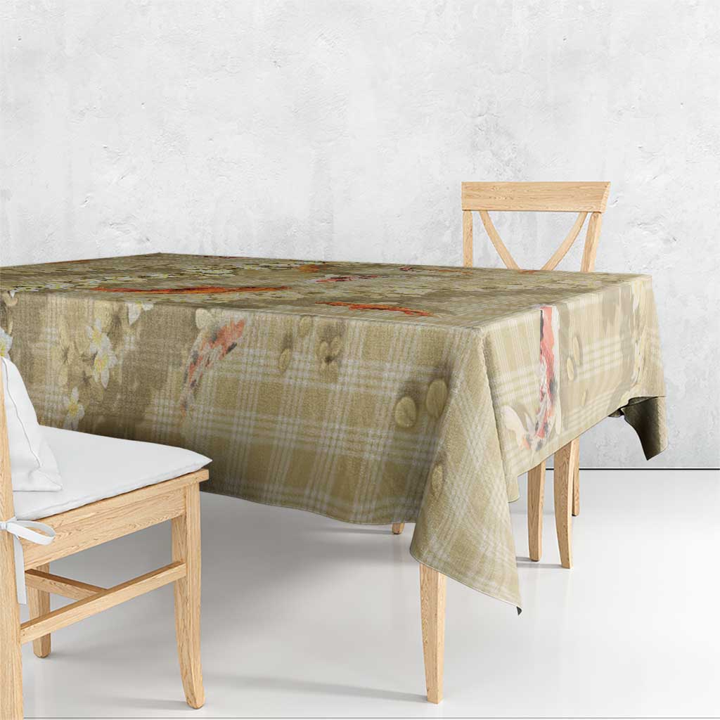 Beige Palaka Hawaiian And Japanese Tablecloth Sakura Lei With Koi Fish DT05 - Polynesian Pride