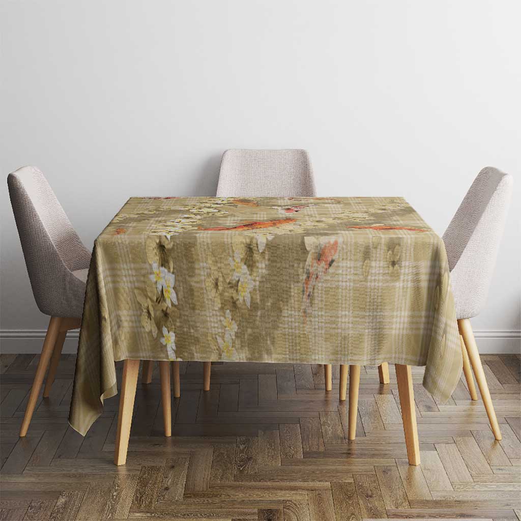 Beige Palaka Hawaiian And Japanese Tablecloth Sakura Lei With Koi Fish DT05 - Polynesian Pride
