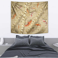 Beige Palaka Hawaiian And Japanese Tapestry Sakura Lei With Koi Fish - Polynesian Pride