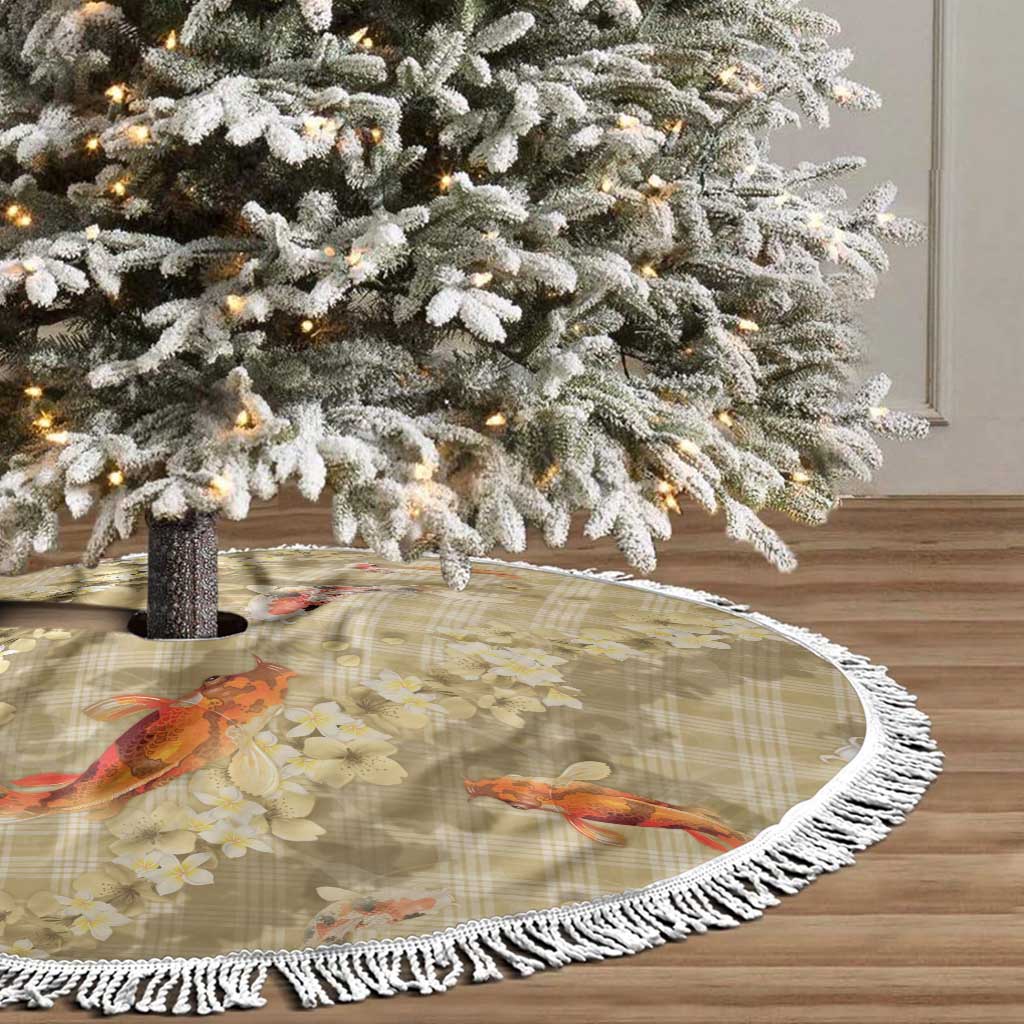 Beige Palaka Hawaiian And Japanese Tree Skirt Sakura Lei With Koi Fish DT05 - Polynesian Pride