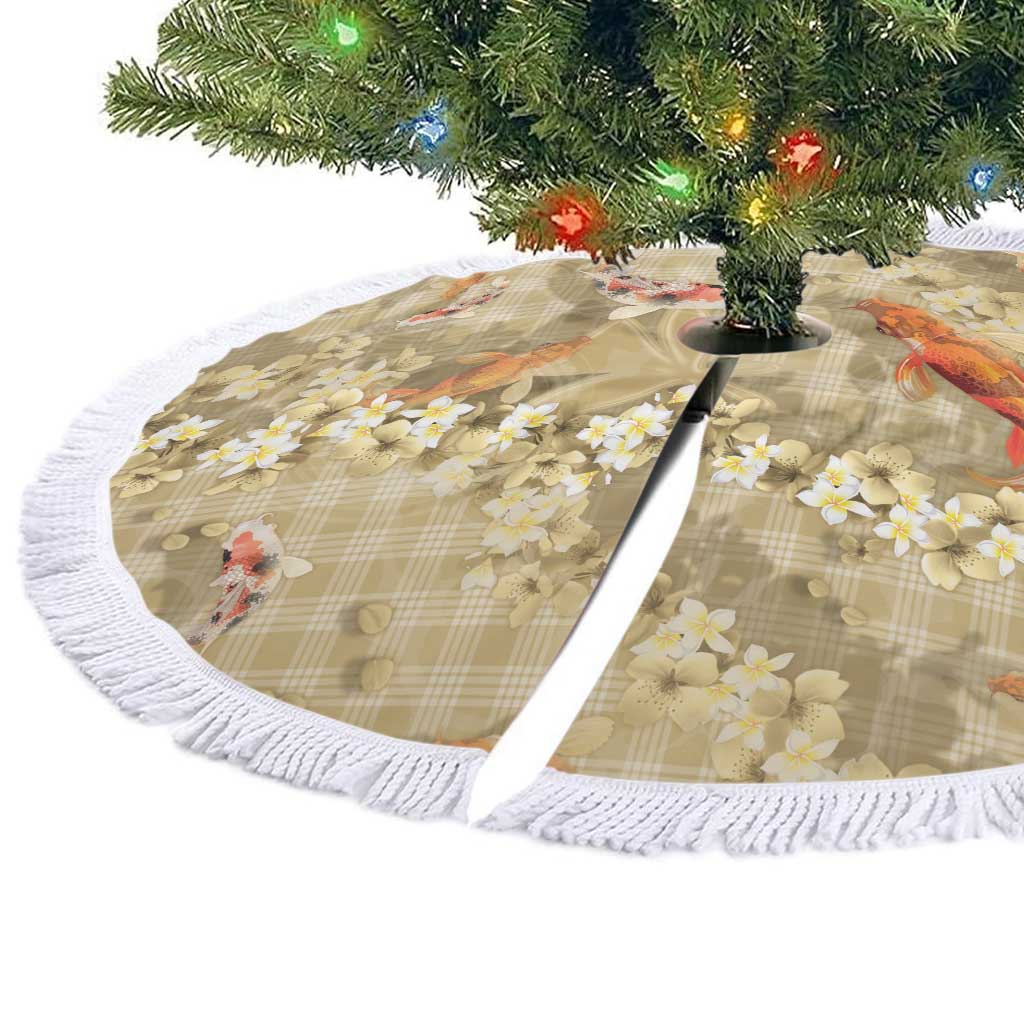 Beige Palaka Hawaiian And Japanese Tree Skirt Sakura Lei With Koi Fish DT05 - Polynesian Pride
