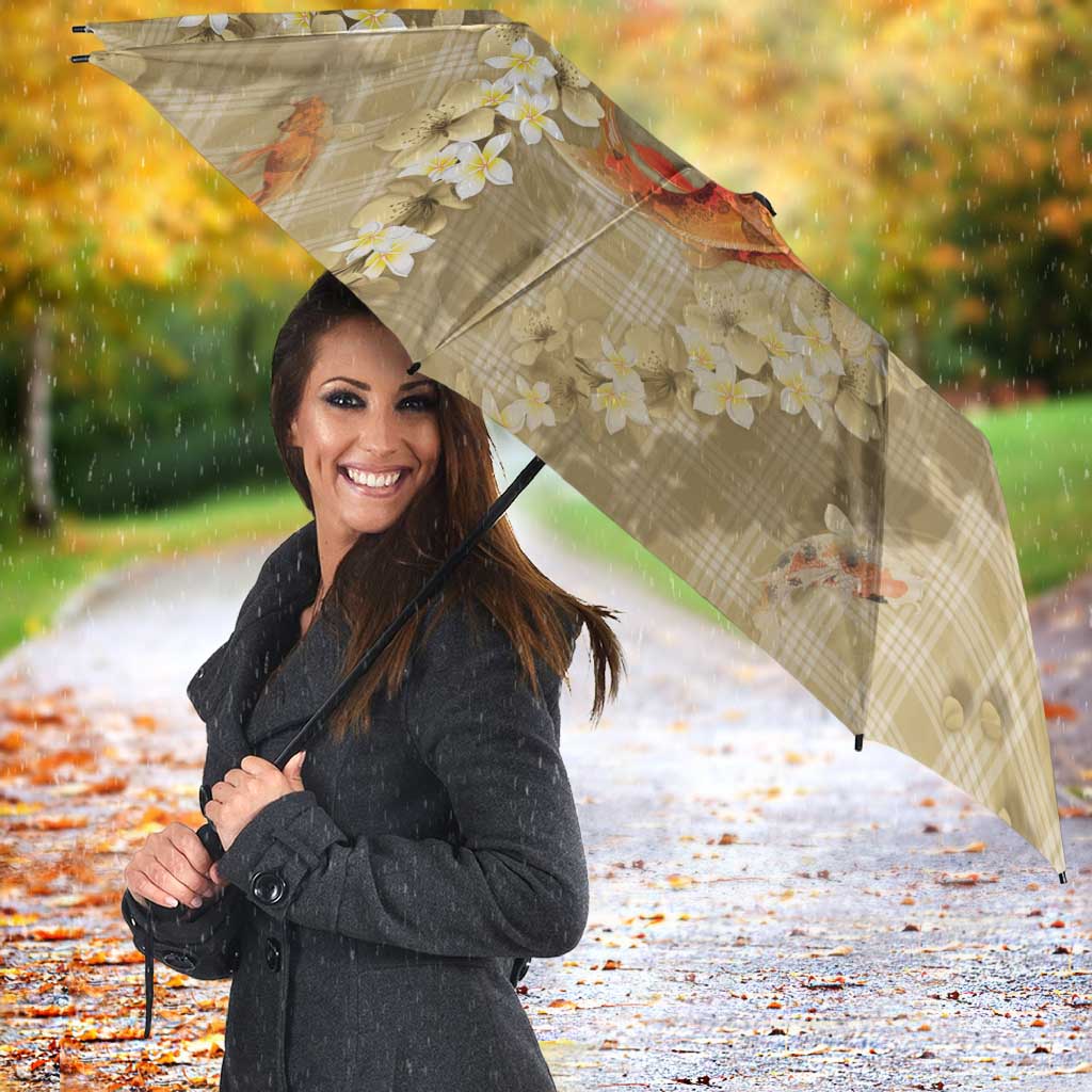 Beige Palaka Hawaiian And Japanese Umbrella Sakura Lei With Koi Fish DT05 - Polynesian Pride