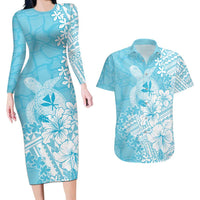 Hawaii Kanaka Maoli Couples Matching Long Sleeve Bodycon Dress and Hawaiian Shirt Polynesian Turtle Tattoo