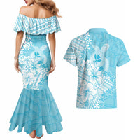 Hawaii Kanaka Maoli Couples Matching Mermaid Dress and Hawaiian Shirt Polynesian Turtle Tattoo