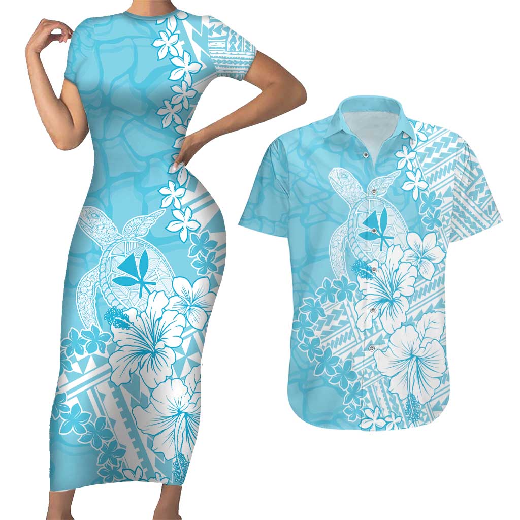 Hawaii Kanaka Maoli Couples Matching Short Sleeve Bodycon Dress and Hawaiian Shirt Polynesian Turtle Tattoo