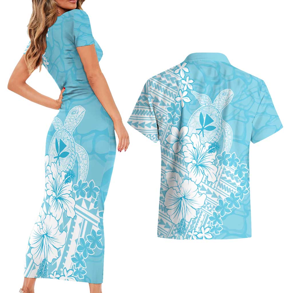 Hawaii Kanaka Maoli Couples Matching Short Sleeve Bodycon Dress and Hawaiian Shirt Polynesian Turtle Tattoo