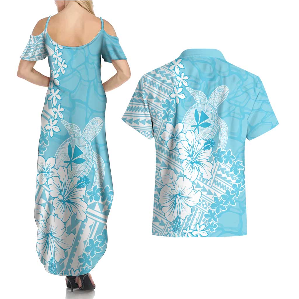 Hawaii Kanaka Maoli Couples Matching Summer Maxi Dress and Hawaiian Shirt Polynesian Turtle Tattoo